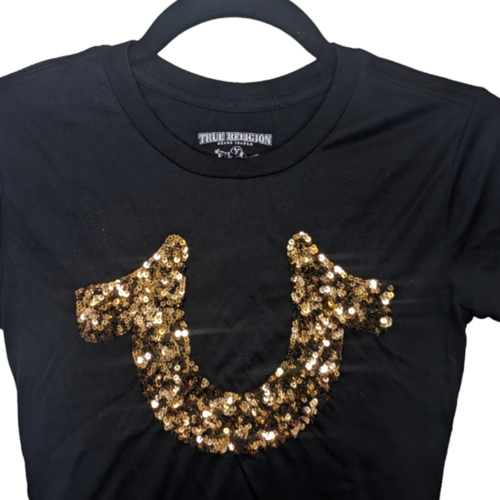 True Religion Women's Black Sequin Logo Tee ✨ - Picture 5 of 9